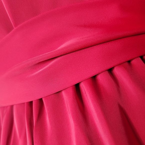 WOMEN'S SATIN ELEGANT OCCASION CHERRY RED MAXI DRESS ASYMMETRICAL - Picture 11 of 11